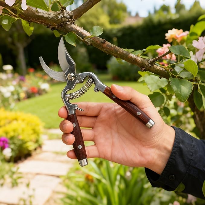 Garvee 2-Pack Wood & Steel Handle Bypass Pruning Shears for Gardening | Curved & Straight Garden Shears 8x20cm | Ultra Sharp Blades for Plants, Flowers & Light Branches | Essential Gardening Tools