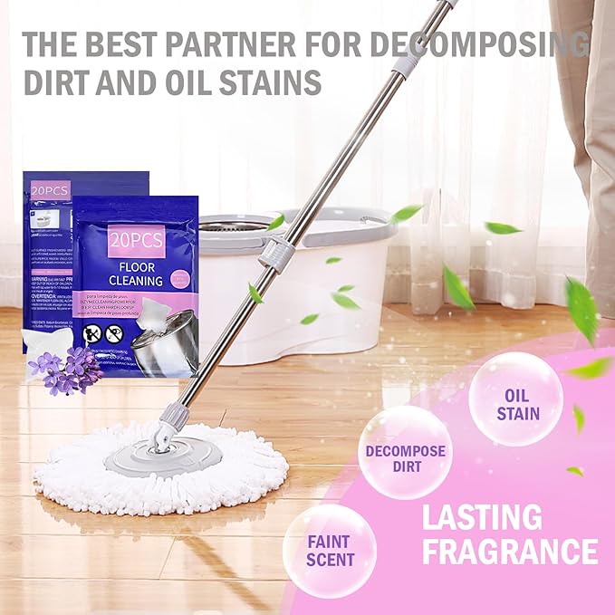 Hard Floor Cleaner, Lavender Fresh Scent, 20 count (1 Packet) | Made From 97% Natural Ingredients | Perfect For Use With Mop Buckets | Compatible with EasyWring Rinslean.(Lavender)