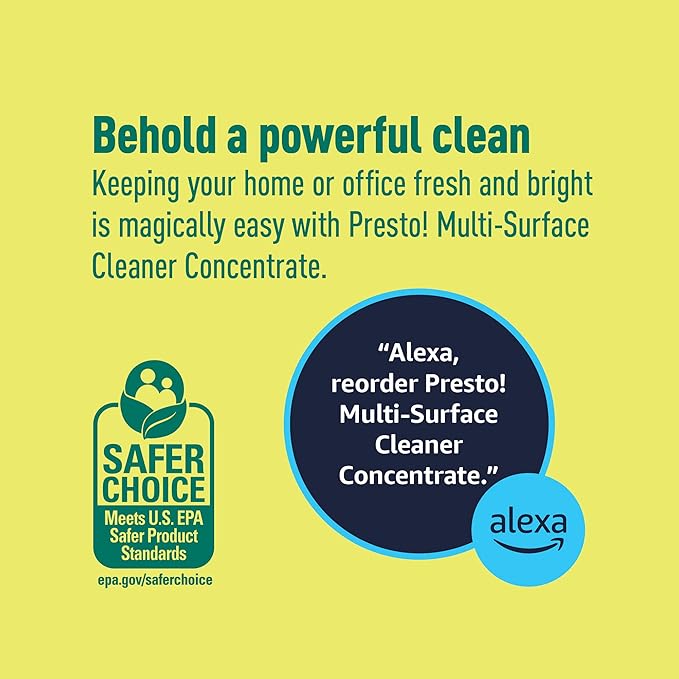 Amazon Brand - Presto! Multi-Surface Cleaner Concentrate, 2X Concentrated Formula, Lemon Scent, Streak-Free All Purpose Cleaner for Hardwood Floors, Tile, Countertops, 32 fl oz, 2-Pack