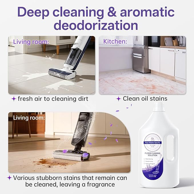 Floor Cleaning Solution Compatible With Tineco/Bissell/Dreame And Shark, Fragrance Deodorization, Deep Cleans for Multiple Hard Floors, Suitable With Cordless Wet/Dry (【Lavender】, 2.51 Liter)