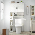 Over The Toilet Storage Cabinet, 32" W Over Toilet Bathroom Organizer with Toilet Paper Holder Stand, Home Space-Saving Toilet Rack with Shelves for Bathroom, Restroom (2 Barn Doors, White)