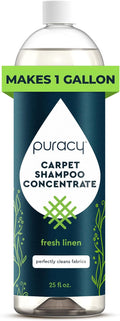 Puracy Carpet Shampoo – Plant Based Cleaner Solution for Shampooer, Pet Stain and Odor Remover, Low Foam Concentrate, Rug and Upholstery Care, Fresh Linen, 25oz