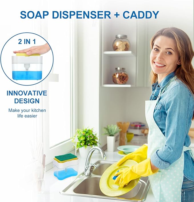 New 2026 Version Premium Quality Dish Soap Dispenser - Countertop Kitchen Soap Dispenser, Sink Dish Washing Soap Dispenser 13 Ounces (Sponge Included)