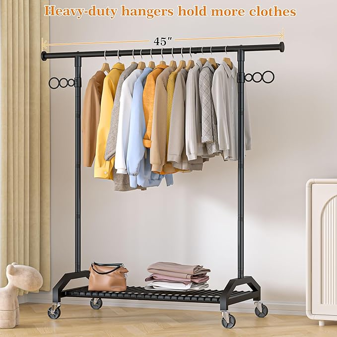 Wiracks Heavy Duty Clothes Rack Clothing Racks for Hanging Clothes Garment Rack 45" Lx15.8 W x 67" H Rolling Clothes Rack with Wheels