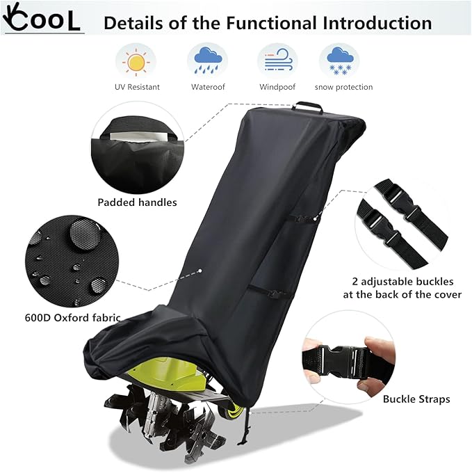 Okcool Electric Tiller Cover,Heavy Duty Waterproof Cultivator Cover for Sun Joe Electric Garden Tiller,Black