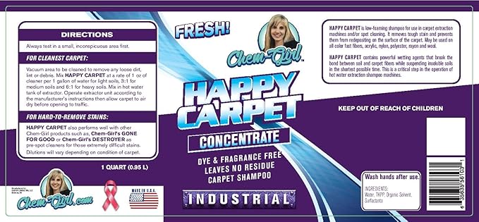 Chem-Girl Deep-Clean Carpet Shampoo Concentrate | Brightens + Freshens + Removes Stains & Odors | For Carpet Shampooers, Pet Stain Removers, Steamers & Extraction Machines - 1 Gallon