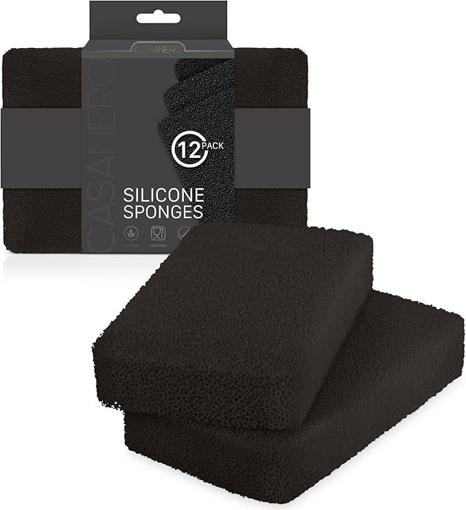 Casanero 12-Pack Silicone Scrubbing Sponges, Heavy-Duty, Non-Scratch | Reusable, Odor-Free, Multi-Purpose Cleaning for Dishes, Non-Stick, Countertops