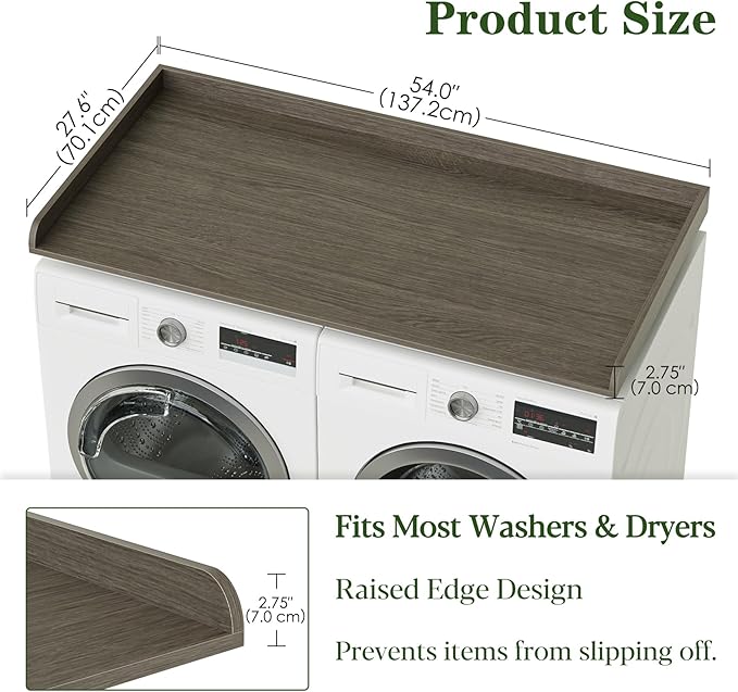 Washer Dryer Countertop, Laundry Room Organization and Storage, 27.6" x 54" Wood Laundry Countertop for Washer and Dryer, Gray