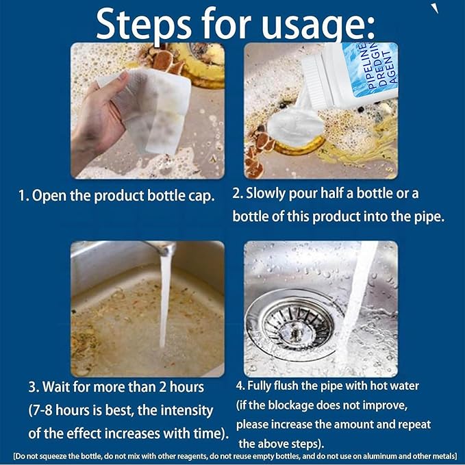 Pipeline Dredging Agent, Drain Clog Remover, Powerful Pipe Dredging Agent Powder, Sink and Drain Pipe Unclogging Agent For Kitchen Toilet (2)