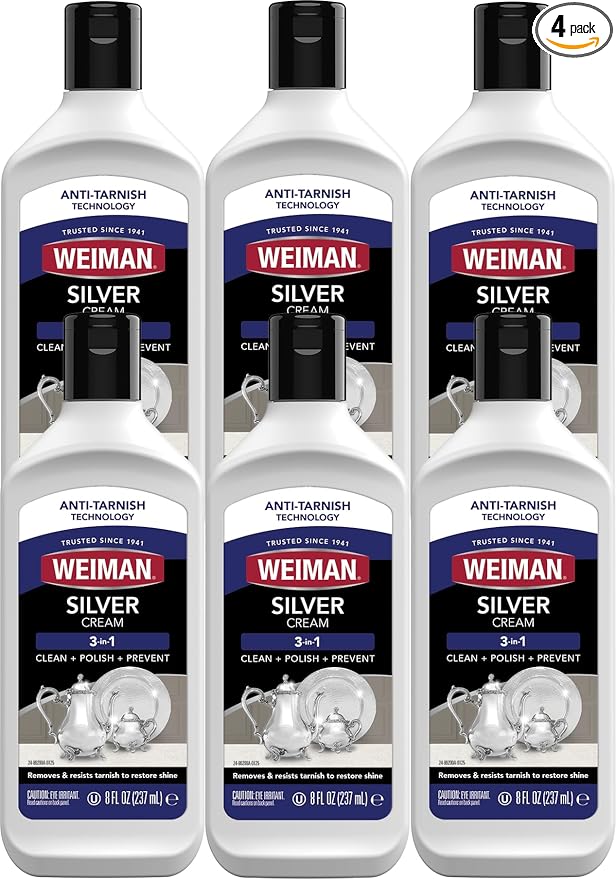 Weiman Silver Cream Cleaner 3-in-1, Anti-Tarnish Technology, Safely Clean, Polish, Shine & Restore, Removes & Prevent Tarnish (Pack of 6)