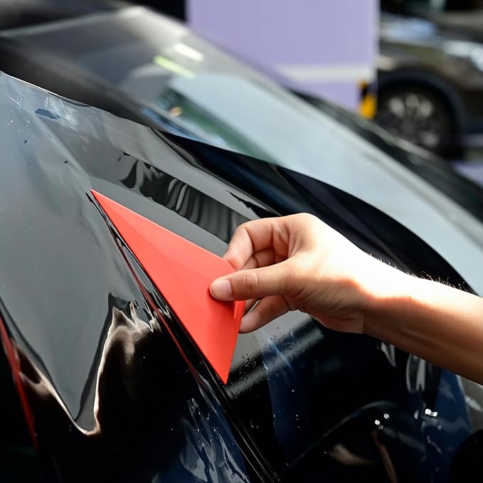 FOSHIO Small Squeegee Window Tinting Tools, Triangle Car Wrap Vinyl Tucking Tool, Wallpaper Smoothing, Film Application Kit (Red)