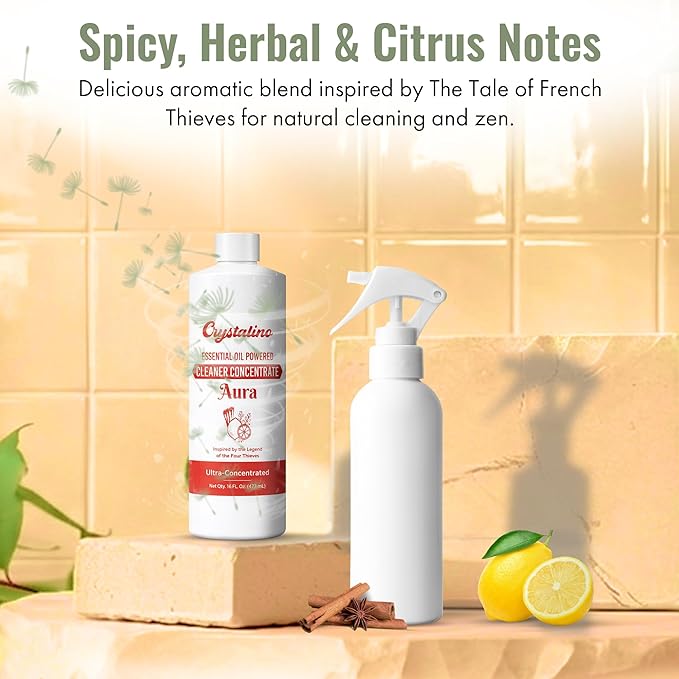 Aura Natural Cleaning Concentrate |16 oz| Tale of French Thieves Cleaner Concentrate, French Thieves Essential Oil Cleaner, Best Non Toxic All Purpose Cleaning Supplies, Inspired Blyss Aroma Mop Soap