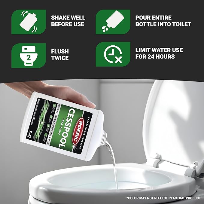 Roebic K-47-Q Cesspool Treatment: Prevents Clogging, Buildup, Exclusive Bacteria Digests Paper, Destroys Sludge - 32 Ounces, White/Green