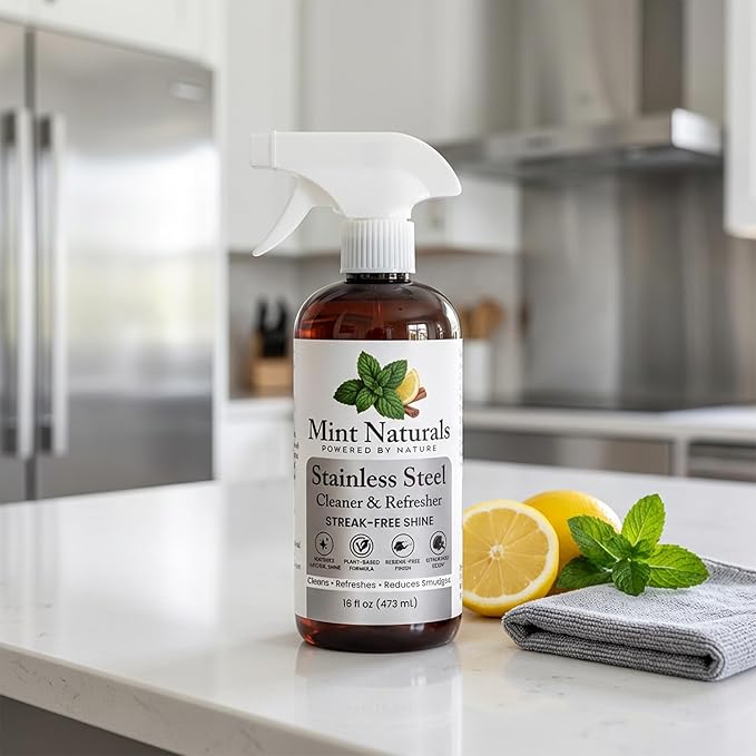 Natural Stainless Steel Cleaner & Polisher – Plant Based Formula That Helps Clean, Restore Shine & Resist Fingerprints on Fridges, Dishwashers, Grills & Sinks, 16 oz – Made in USA