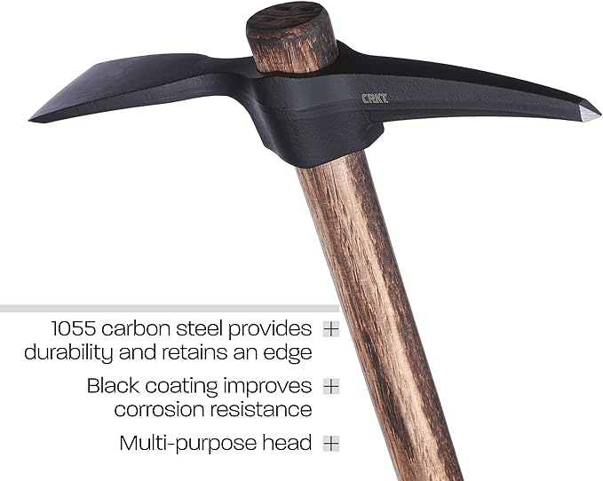 CRKT Chogan Mattock Outdoor Survival Axe: 1055 Carbon Steel Plain Edge Blade, Tennessee Hickory Handle, 2738