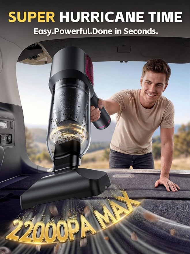 REWONDER Car Vacuum Cleaner High Power, 22000Pa Vacuum Cleaner & 110000RPM Air Duster, Handheld Vacuum with 7800mAh Battery for Valentines Day Gifts, Storage Bag & Multi-Nozzles for Car, Home