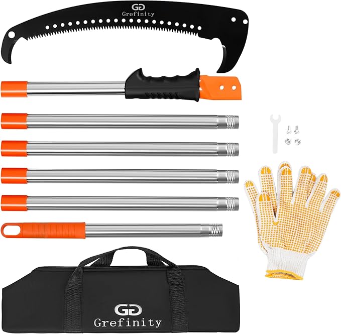 Manual Pole Saw for Tree Trimming, 7.8 FT Pruning Saw with 6-Section Stainless Steel Handle, Sharp steel Blade, Easy to Carry and Lightweight Extendable Design for Garden & Tree Maintenance