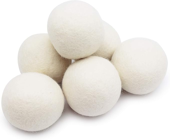 (WB0006-6 Pk Wool Dryer Balls - Premium XL Organic Eco-Friendly Natural Unscented Non-Toxic Felt Laundry Balls, Anti-Static, Chemical Free, Fabric Softener, 100% Natural New Zealand Wool