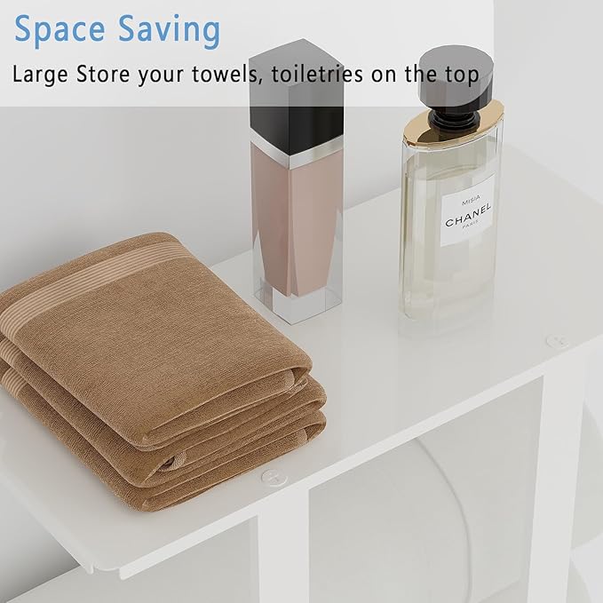 Towel Racks for Bathroom White, Bathroom Towel Rack with Shelf and 3 Hooks Wall Mounted, Towel Storage Rack for Small Bathroom