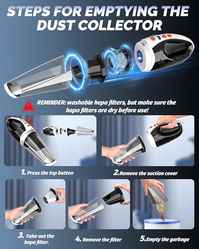 Handheld Vacuum Cordless, Brushless Car Vacuum Cleaner with 12000PA Powerful Suction, 2 Suction Modes Mini Hand Vacuum, Dry & Wet, Portable Vacuum for Car Pet Hair, Home, Office, Keyboards
