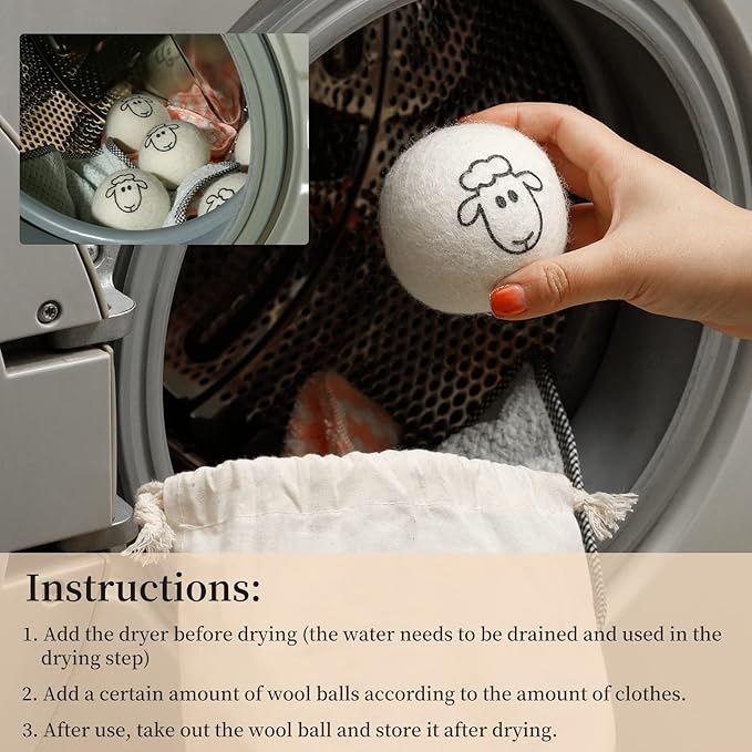 Dryer Balls Laundry Reusable - XL Wool Dryer Balls - Handmade Cute, Extra Large Dryer Balls, Shorten Drying Time, Organic Wool - Dry 1000+ Loads (6 Pack Sheep Pattern)