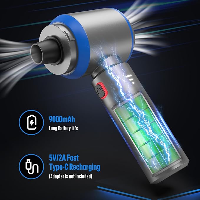 Compressed air Duster, Yomile 2 in 1 180000RPM Cordless Air Duster with Mini Car Vacuum, 9000mAh Battery Dust Blower for Keyboard Cleaner,Rechargeable Air Blower AIC Can for Office Computers