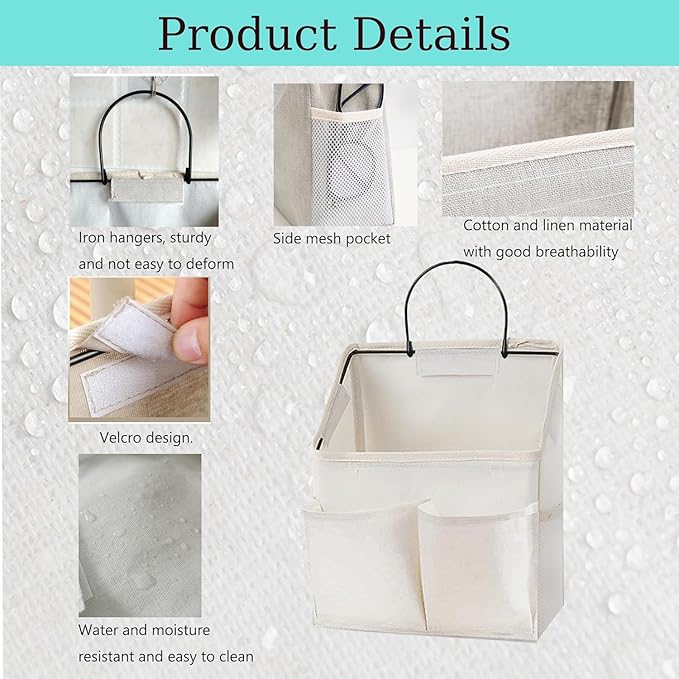 Wall Hanging Storage Bag,Wall Hanging Organizer Bags with Pockets, Wall Organizer Storage for Dormitory Bathroom Bedroom Kitchen (White 1)