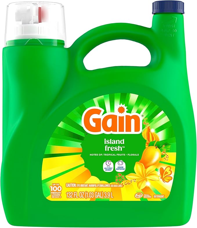 Gain Liquid Laundry Detergent, Now with Odor Defense, Island Fresh Scent, 132 fl oz, 100 Loads (Packaging May Vary)