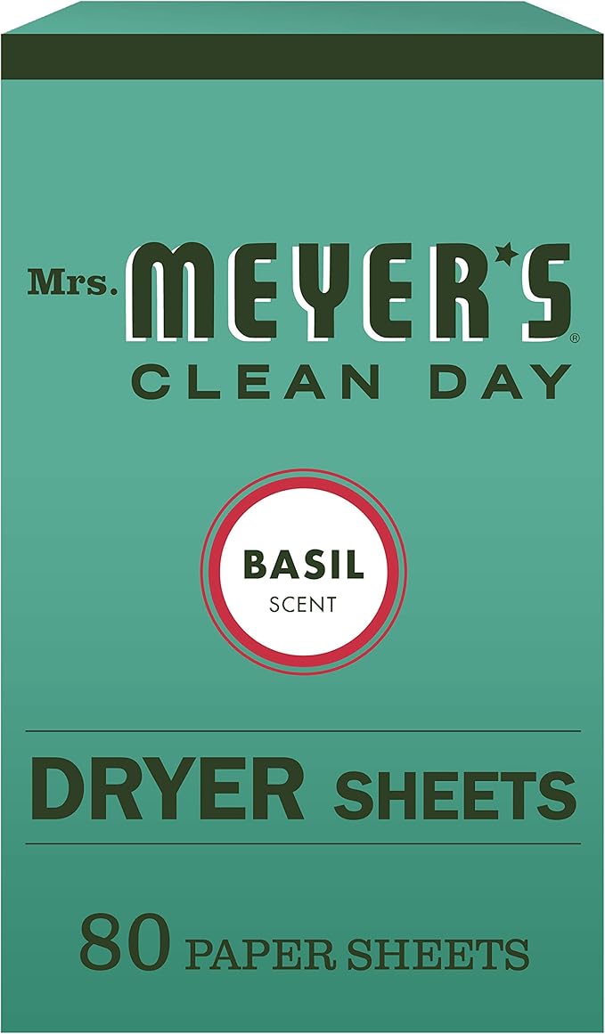 Mrs. Meyer's Clean Day Dryer Sheets, Softens Fabric, Reduces Static, Cruelty Free Formula, Basil Scent, 80 Count