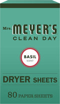 Mrs. Meyer's Clean Day Dryer Sheets, Softens Fabric, Reduces Static, Cruelty Free Formula, Basil Scent, 80 Count