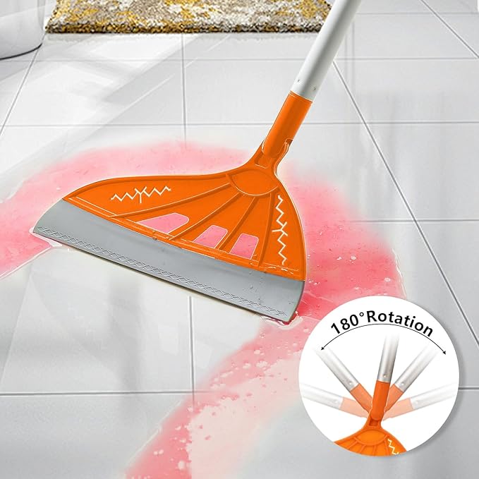Multifunction Magic Rubber Air Broom, Replaceable Silicone Floor Squeegee, Sweeper and Scrape 2 in 1 Household Cleaning Squeegee Broom for Floor, Bathroom, Kitchens, Tile, Glass (Orange)