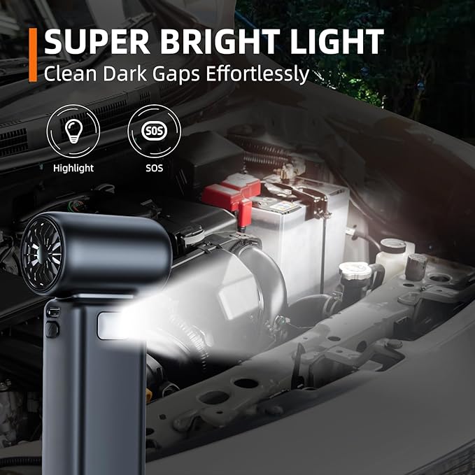 Compressed Air Duster, 100000RPM Electric Air Duster, 5+1 Gear Adjustable Mini Blower with LED Light, Super High-Speed Air Blower for Keyboard,Car,Home & Outdoor Dust-Compact & Lightweigh