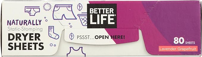 Better Life Dryer Sheets, Fabric Softener Sheets for Fresh Laundry, Lavender Grapefruit, 80 Count