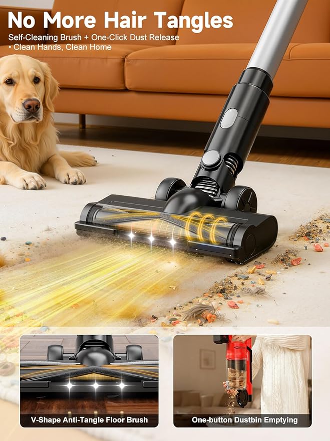60KPa Cordless Vacuum Cleaner for Home, 700W Brushless Motor Handheld Vacuum, Dual 8000mAh Batteries, Up to 70-Min Runtime, 2L Dust Cup, LED Display, Anti-Tangle for Pet Hair, Carpet & Hardwood Floors