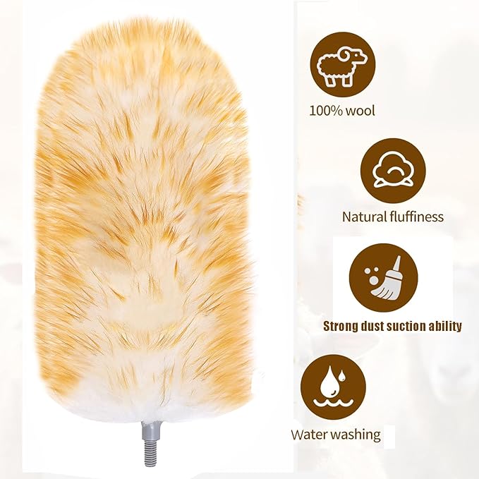 Feathers Duster 97" Long Telescoping Lambswool Duster with Bendable Wool Head - Ultra-Thick Stainless Steel Extension Pole for Cleaning