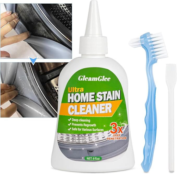 GleamGlee Home Remover Gel, 8 Fl.Oz Powerful Washing Machine Gasket Cleaner, Heavy Duty Stain Cleaner for Front Loader Washing Machine Seal, Bathroom Shower, Grout, Bathtub, Tile & Silicone Surfaces