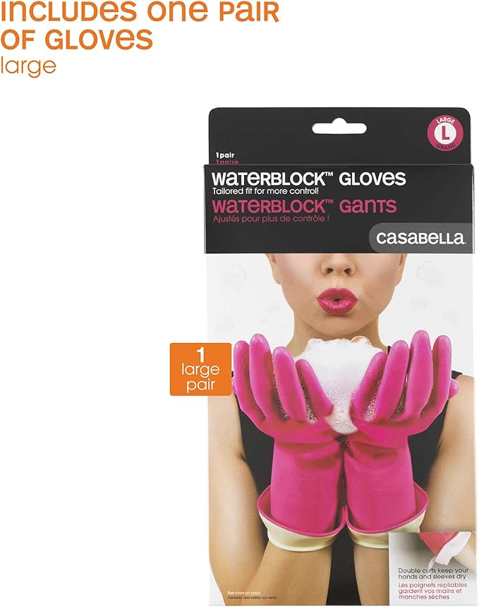 Casabella 46060 Premium Waterblock Gloves, Large, 1-Pair, Pink