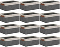 GhvyenntteS Small Fabric Storage Bins 12 Pack, Storage Basket with Leather Handles, Closet Storage Bins for Shelves, Storage Baskets for Shelves, Home, Office (Grey/White, 11.8" x 7.87" x 5.11")