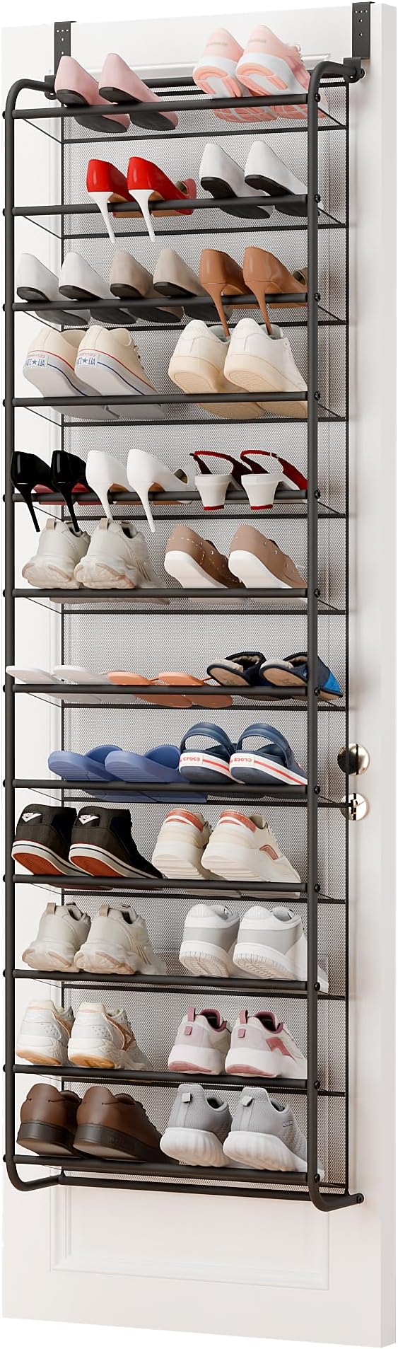 Whitmor 36 Pair Over The Door Shoe Organizer, 12 Tier Hanging Shoe Organizer, Heavy Duty Metal & Mesh Shoe Holder, Hanging Shoe Rack for Closet Organizer, 69"L x 21.7"W x 7.5"H, Matt Gunmetal
