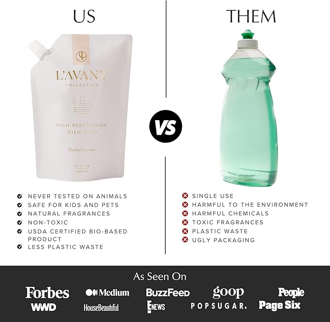 L'AVANT Collective High Performing Dish Soap Refill | Plant-Based Ingredients & High Performing Formula | Notes of Bergamot, Orange Blossom, Amber, Cedar | Blushed Bergamot Scent 32oz