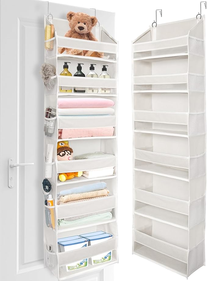 ULG Over The Door Organizer with 6 Large Pockets 12 Side Pockets, 50lbs Weight Capacity Door Hanging Organizer for Bedroom, Bathroom, Pantry, Nursery Storage, Beige