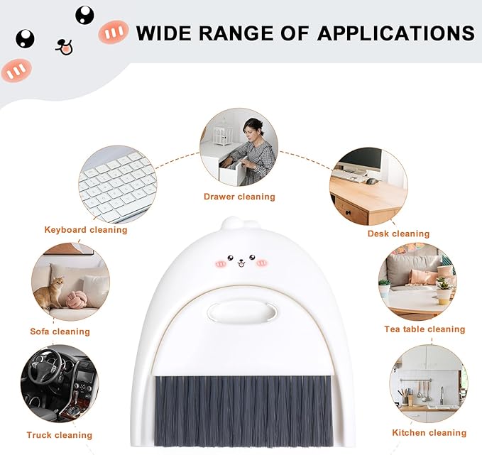 Mini Dustpan and Brush Set, Small Handheld Dust Pan with Clean Broom for Home, Kitchen, Desktop, Sofa, Keyboard, Table and Pet Cages(Cute Animal)