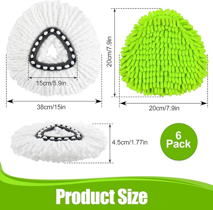 6 Pack Mop Heads Replacements for Oceda,Mop Replace Head for O Cedar Easywring 1 Tank System,Microfiber & Chenille Mopp Refills for Floor Cleaning,Dry/Wet Use,Machine Washable
