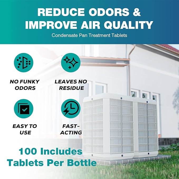 100 Tablets A/C Drain Line Cleaner - A/C Drain Line Tablets - Condensate Pan Treatment Tablets, No-Residue, Water-Soluble, Fast-Acting Pan Treatment, for Window Units, Mini-Splits, Dehumidifiers
