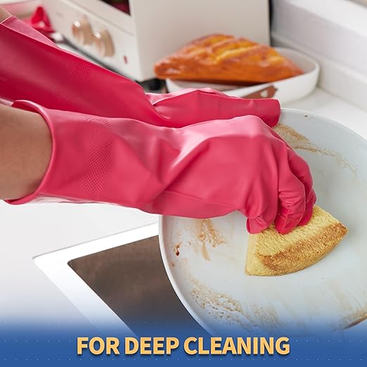BOOMJOY Nitrile Cleaning Gloves, Heavy Duty Dishwashing Gloves, Reusable Large Gloves for Kitchen, Bathroom, Gardening, Working, Pet Care - Pink & Purple & Green, 3 Pairs, Size L