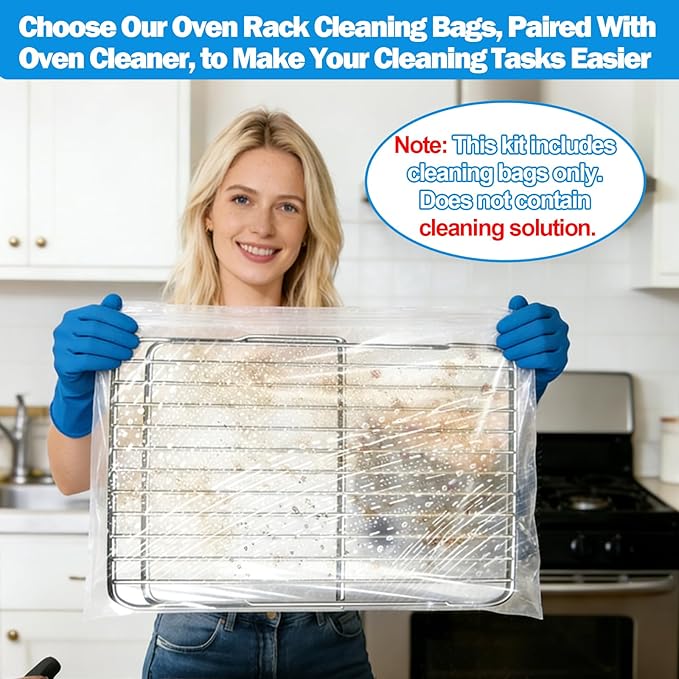 XANGNIER 10 Pack No Scrub Oven Rack Cleaning Bags with Side Zipper Opening,27.8 * 19.5 in,No Cleaner Included, Reusable Leakproof Soaking Cleaner Bags for Removable Metal Rack,BBQ Grills,Grill Grate