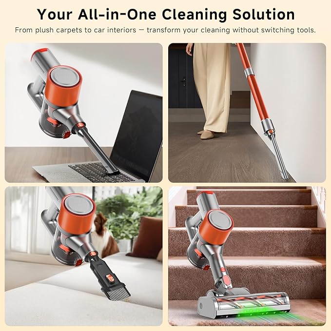 Cordless Stick Vacuum Cleaner - Lightweight Handheld Vacuum with Self Standing, Removable Battery with 45min Running Time, Anti-tangle Wireless Vacuum for Home Pet Hair/Hardwood Floor/Carpet OB