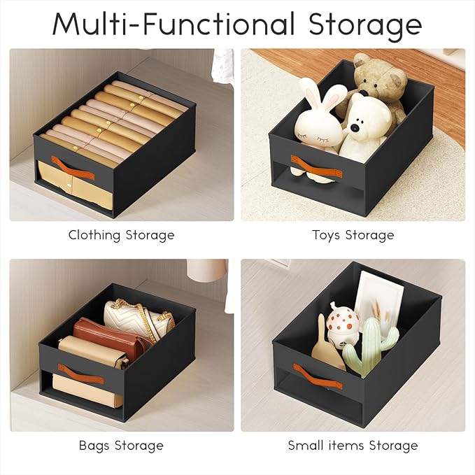 Homsorout Drawer Organizers and Storage - 8 Pack Foldable Pants Organizer with Clear Window & Handles, Fabric Closet Organizer for Clothes, Jeans, Sweaters, Towels, T-shirt, Scarf (Black)