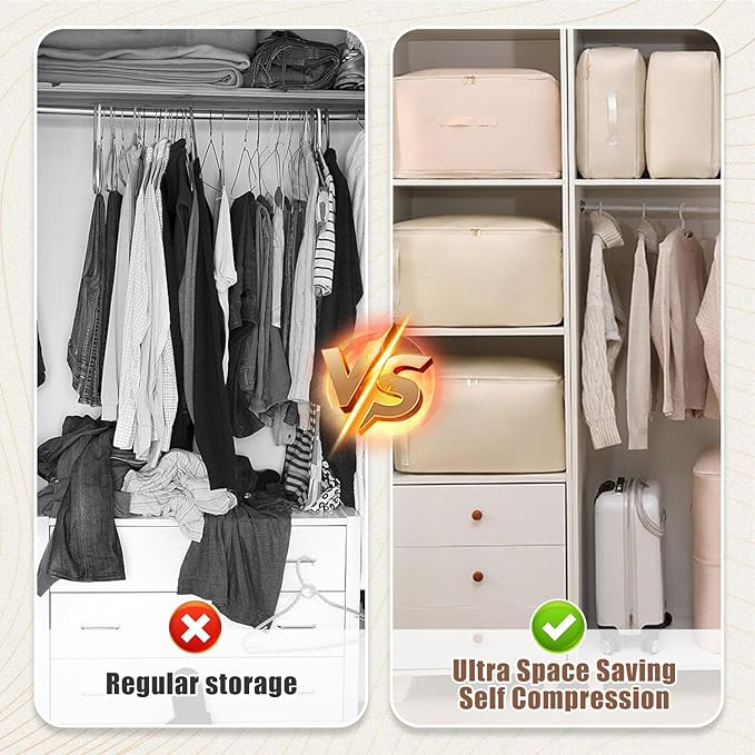 Ultra Space Saving Self Compression Organizer, Upgraded Space Saving Self Compression Organizer Space Bags, Premium Comforter Packaging Cube Bedding Storage Bag (Light Grey, Large 54×42×30cm)