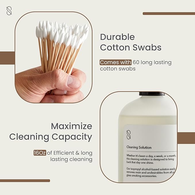 Session Goods Glass Cleaning Solution 16Oz (Scented) - Glass Pipe Cleaner with Cotton Swabs, Water Pipe Cleaner Cleans Metal, Silicone, Ceramic, & Resin Remover, Destroy Wax, Oil & Stinky Debris